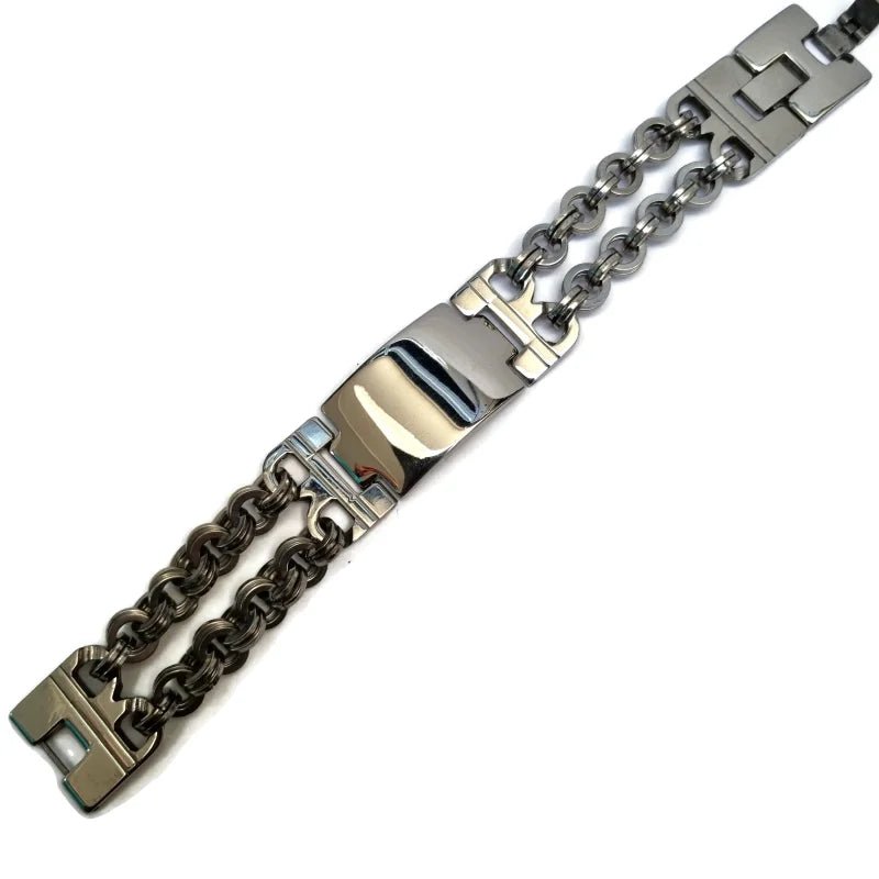Stalen Brede Dubbele Schakelarmband Zilverkleurig - Unisex