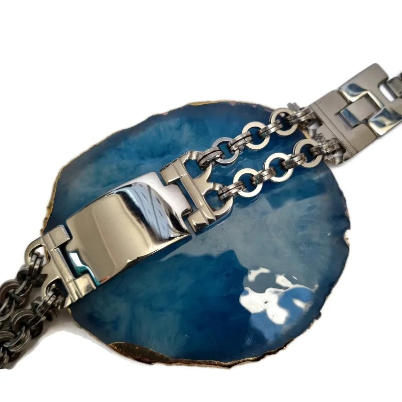 Stalen Brede Dubbele Schakelarmband Zilverkleurig - Unisex