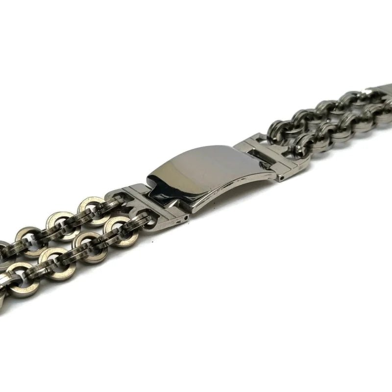 Stalen Brede Dubbele Schakelarmband Zilverkleurig - Unisex