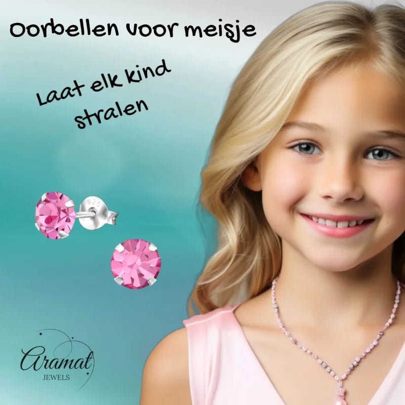 925 zilveren Roze Kristal Oorbellen -