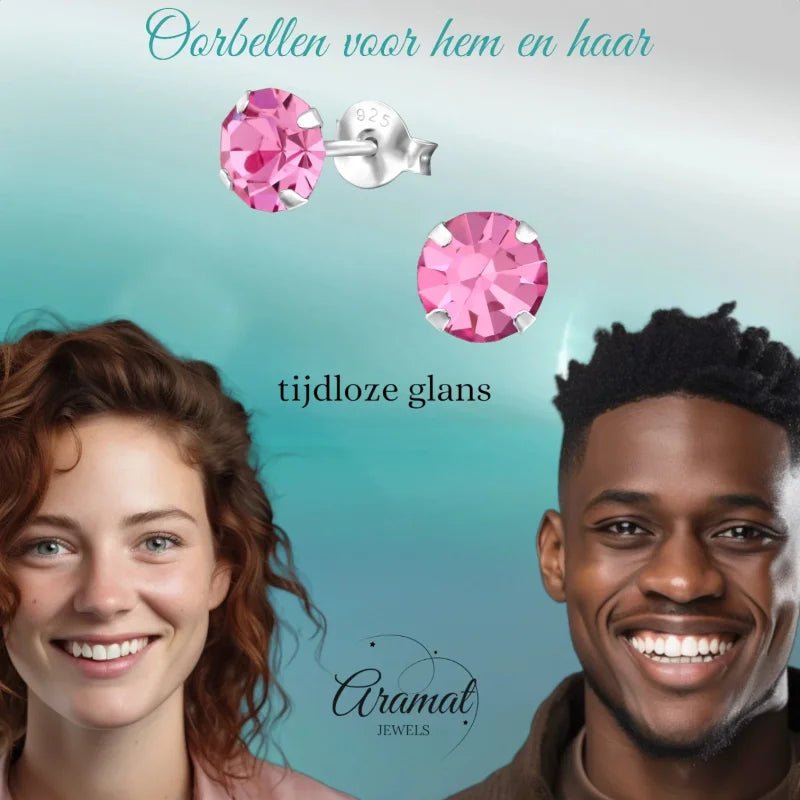 925 zilveren Roze Kristal Oorbellen -