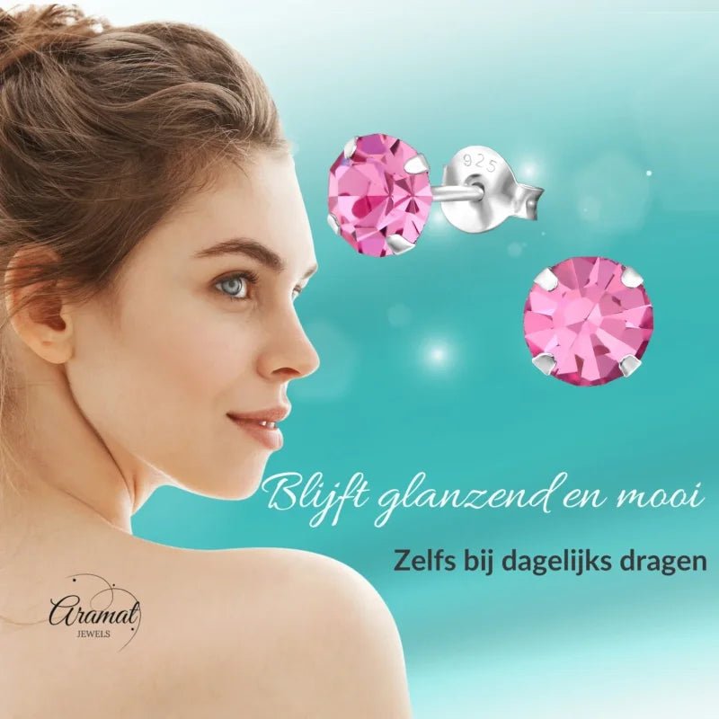 925 zilveren Roze Kristal Oorbellen -