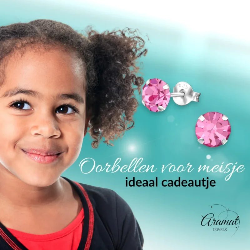 925 zilveren Roze Kristal Oorbellen -
