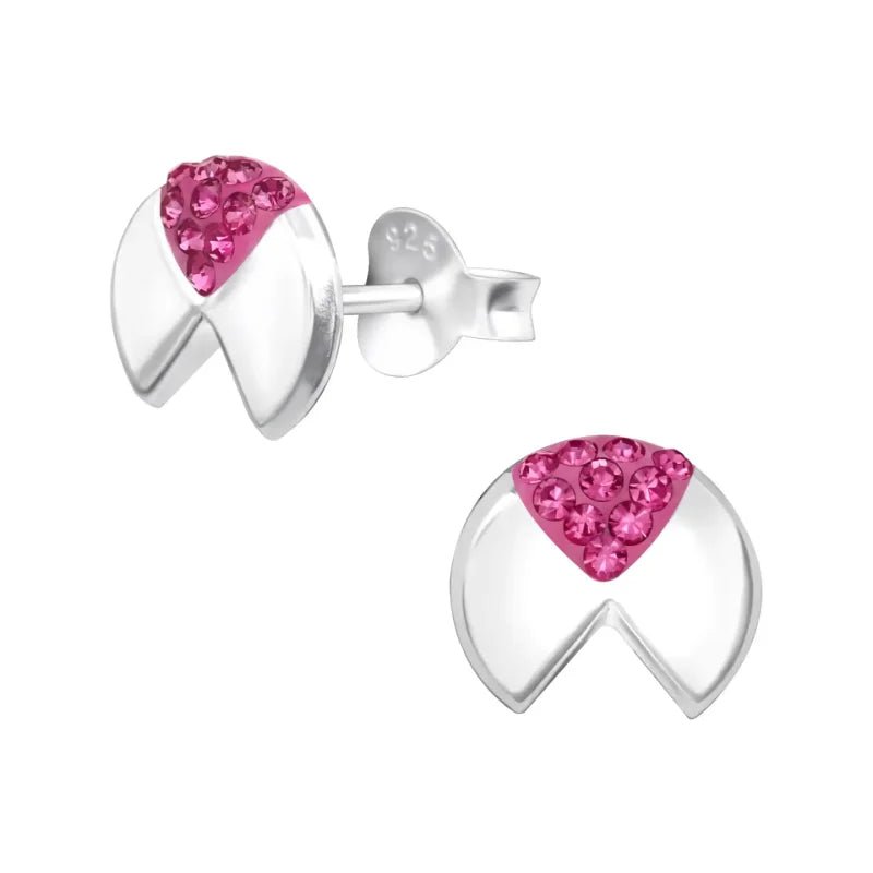 Geometrische Zilveren Oorbellen - met roze kristal -