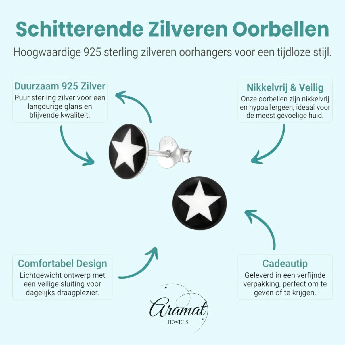 Zilveren Ster Oorbellen - Aramat Jewels Set -
