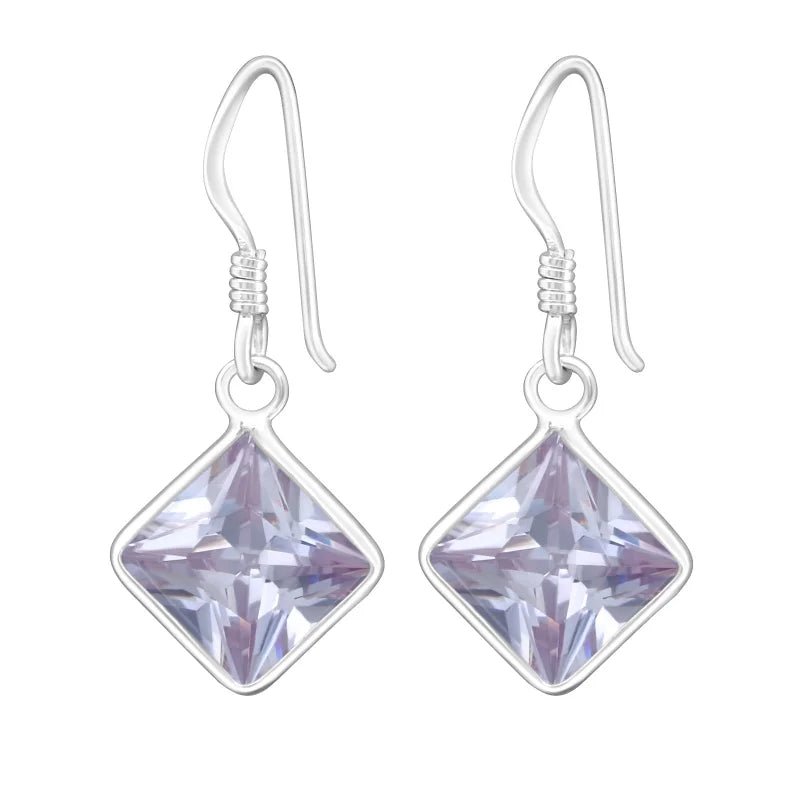 Kinder Oorhangers Lila 925 Zilver &acirc;&euro;&ldquo; Vierkant Steentje -