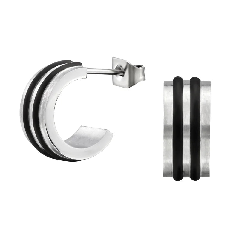 Zwarte Strepen Halve Hoepel Oorbellen 12x6mm -