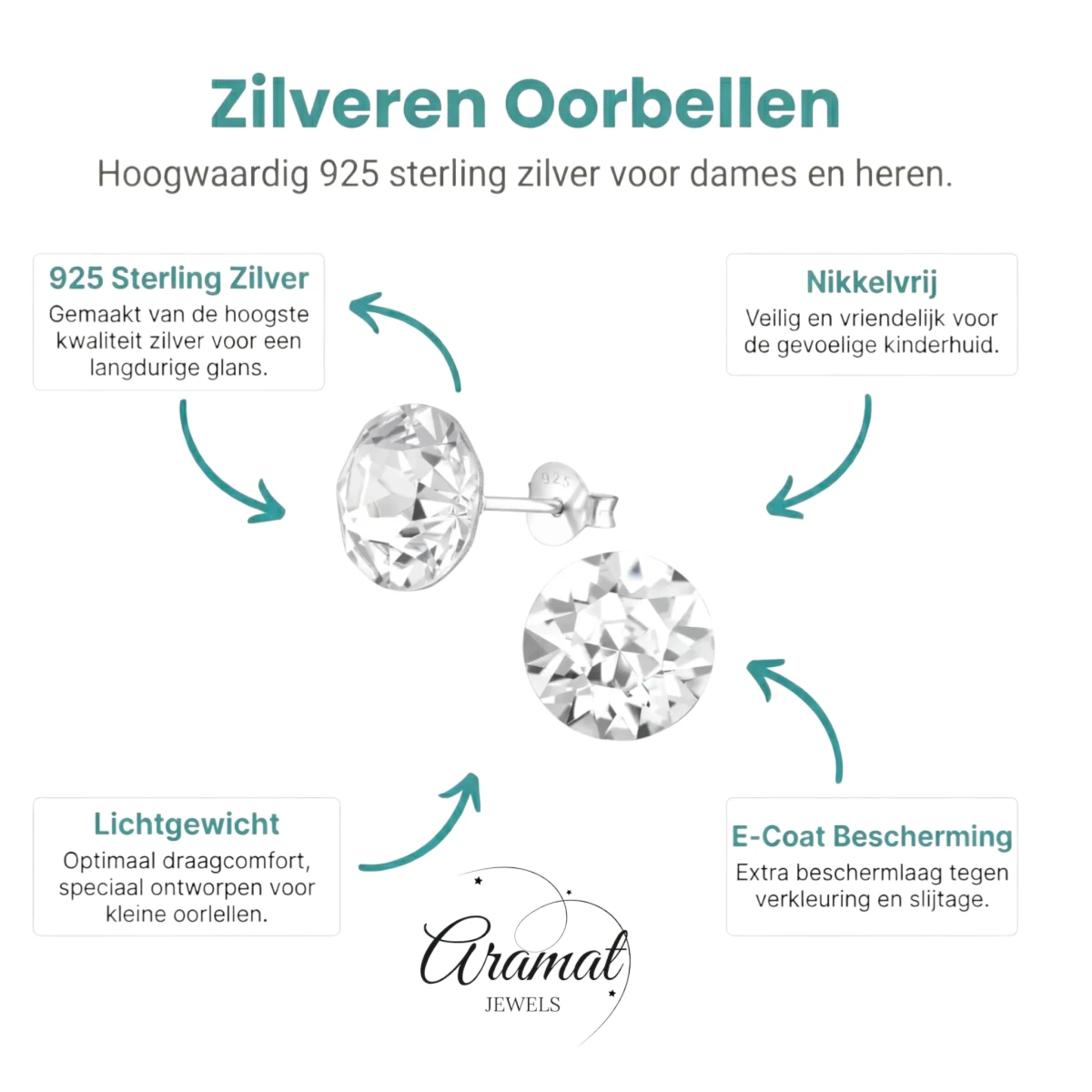 Zilveren Kristal Oorbellen 925 Zilver - Stralende Rondes -