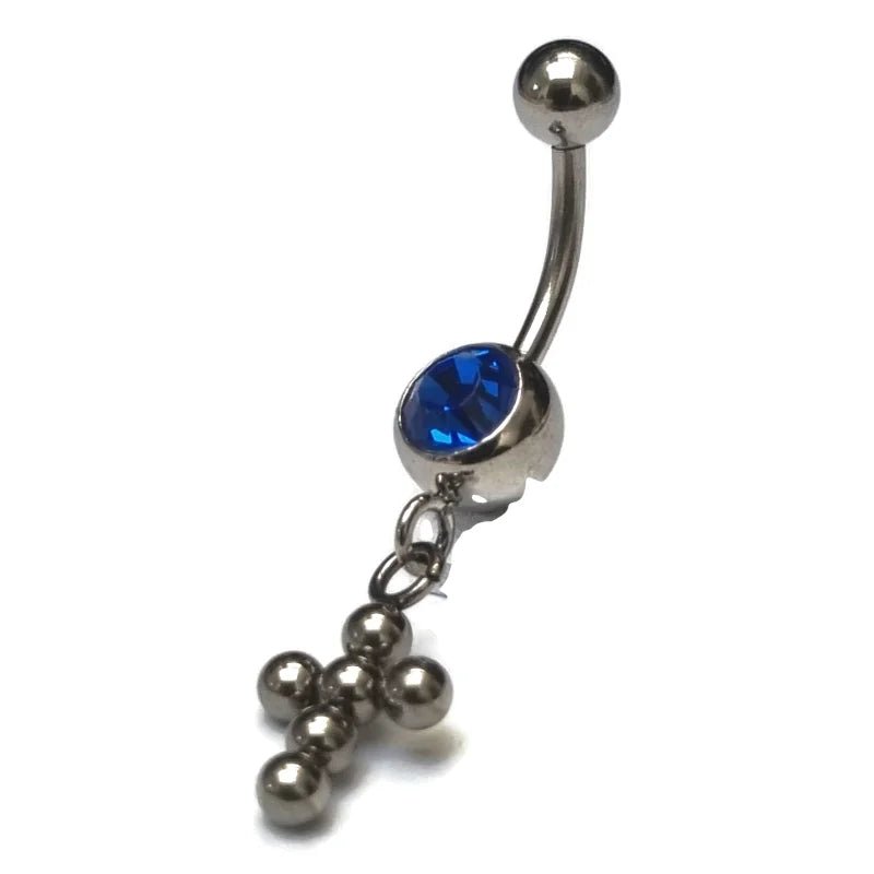 Diepblauw Stalen Navelpiercing met kruisje - Unisex
