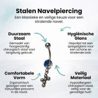 Diepblauw Stalen Navelpiercing met kruisje - Unisex