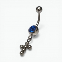 Diepblauw Stalen Navelpiercing met kruisje - Unisex