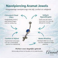 Diepblauw Stalen Navelpiercing met kruisje - Unisex