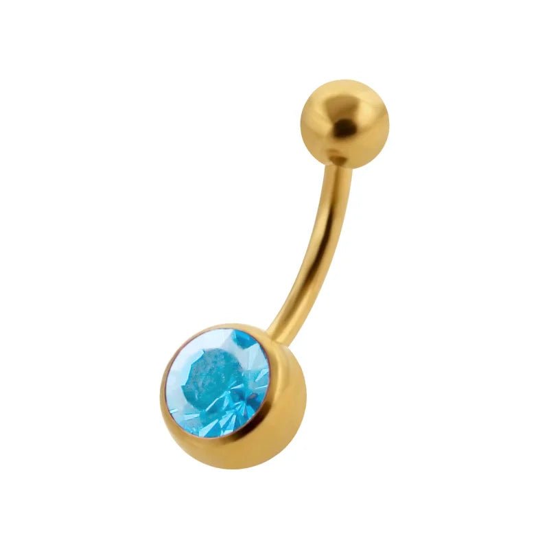 Navelpiercing met Zirkonia Steentje goudkleur - Aqua Blauw - Unisex