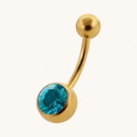 Navelpiercing met Zirkonia Steentje goudkleur - Aqua Blauw - Unisex