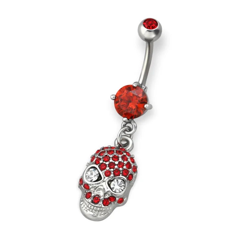 Rode Doodshoofd Stalen Navelpiercing - Unisex