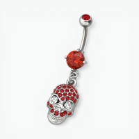 Rode Doodshoofd Stalen Navelpiercing - Unisex
