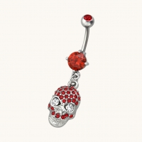 Rode Doodshoofd Stalen Navelpiercing - Unisex