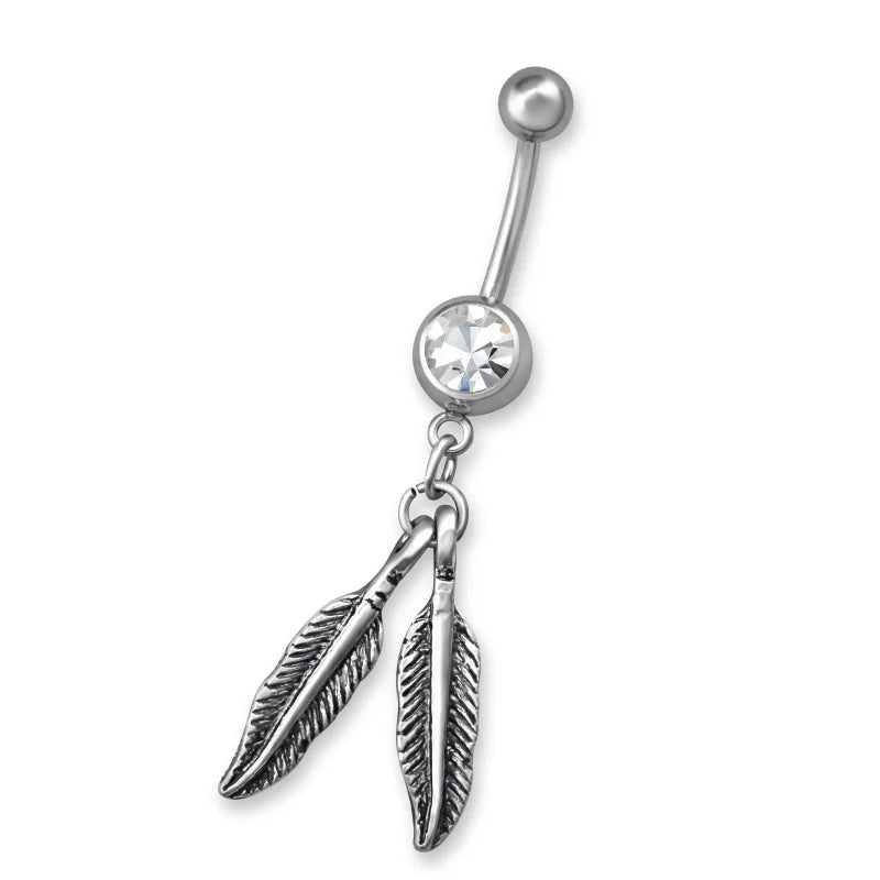 Zilverkleurige Veertjes Navelpiercing - Unisex