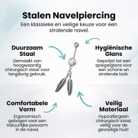 Zilverkleurige Veertjes Navelpiercing - Unisex