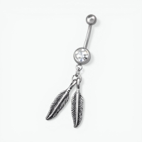 Zilverkleurige Veertjes Navelpiercing - Unisex