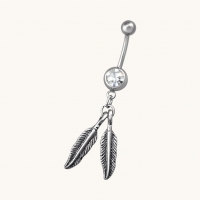 Zilverkleurige Veertjes Navelpiercing - Unisex