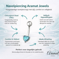 Stalen navelpiercing met opaal hartje - Unisex
