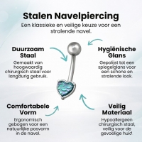 Stalen navelpiercing met opaal hartje - Unisex