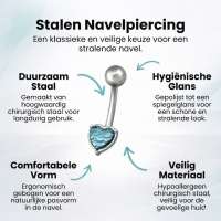 Stalen navelpiercing met opaal hartje - Unisex