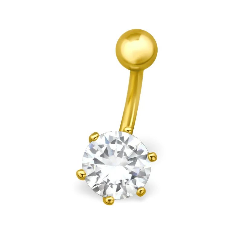 Goudkleurige Stalen Navelpiercing met Zirkonia bloem - Unisex