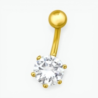 Goudkleurige Stalen Navelpiercing met Zirkonia bloem - Unisex