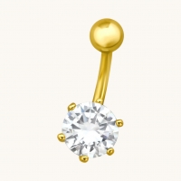 Goudkleurige Stalen Navelpiercing met Zirkonia bloem - Unisex