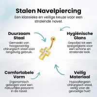 Goudkleurige Stijlvolle Navelpiercing met Zirkonia - Unisex