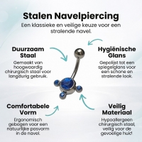 RVS Navelpiercing met Saffier Blauwe Zirkonia - Unisex