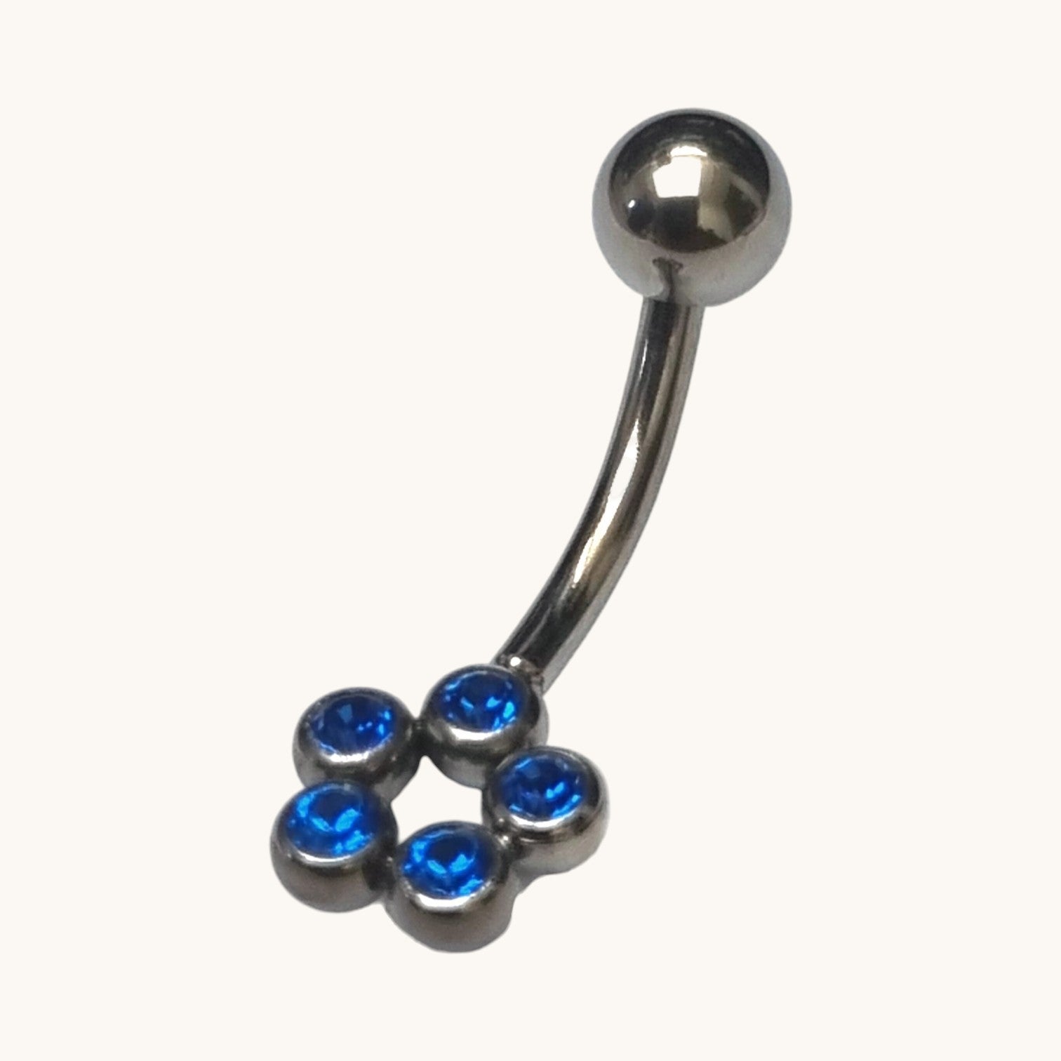 Stalen Navelpiercing met Saffierblauwe Zirkonia - Unisex