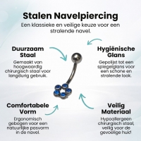 Stalen Navelpiercing met Saffierblauwe Zirkonia - Unisex
