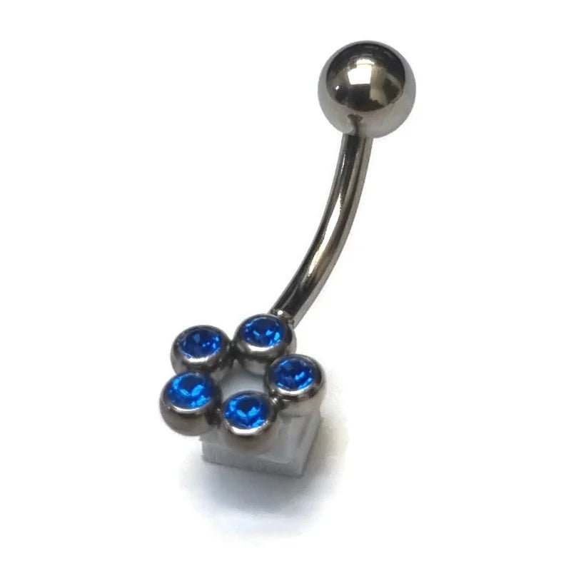 Stalen Navelpiercing met Saffierblauwe Zirkonia - Unisex