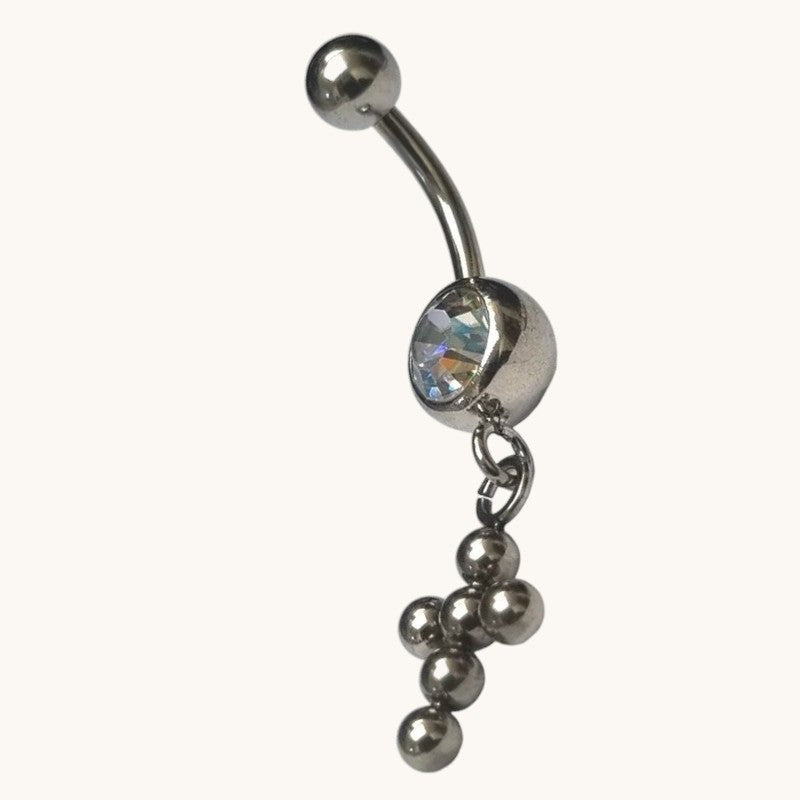 Stalen Navelpiercing met Zirkonia Bolletjes - Heren