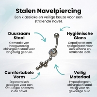 Stalen Navelpiercing met Zirkonia Bolletjes - Heren