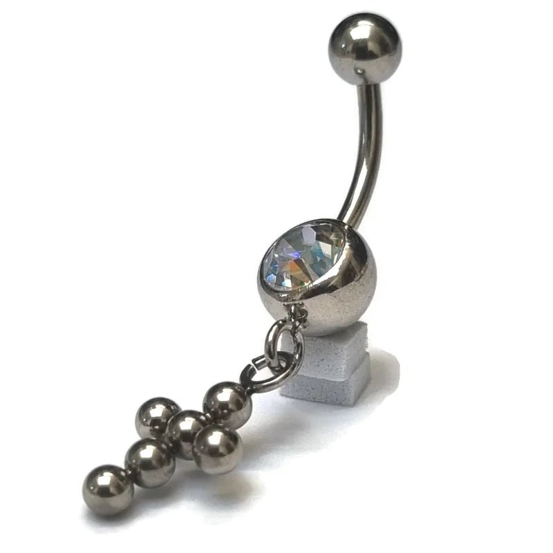 Stalen Navelpiercing met Zirkonia Bolletjes - Heren