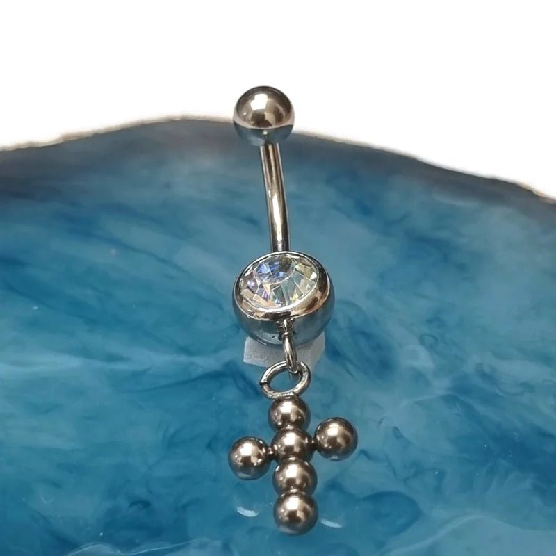 Stalen Navelpiercing met Zirkonia Bolletjes - Heren