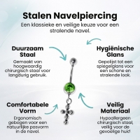 Stalen Navelpiercing met Groene Zirkonia - Unisex