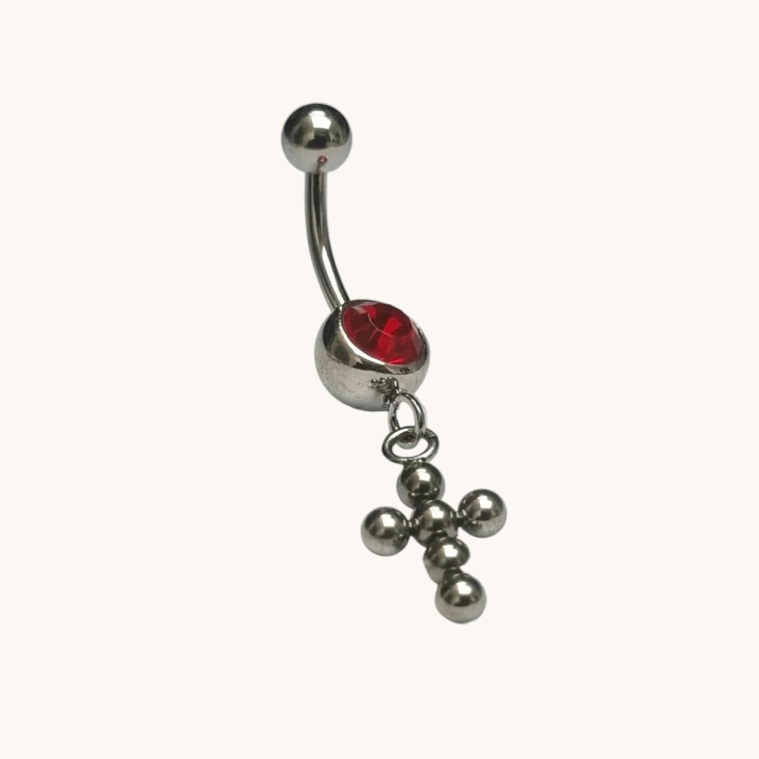 Rood Zirkonia Kruisje Stalen Navelpiercing - Heren