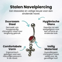 Rood Zirkonia Kruisje Stalen Navelpiercing - Heren