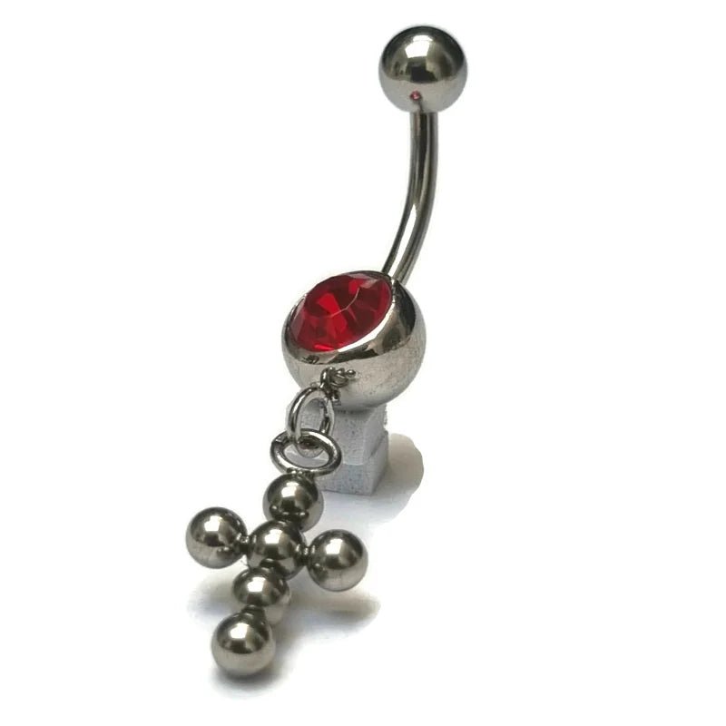Rood Zirkonia Kruisje Stalen Navelpiercing - Heren