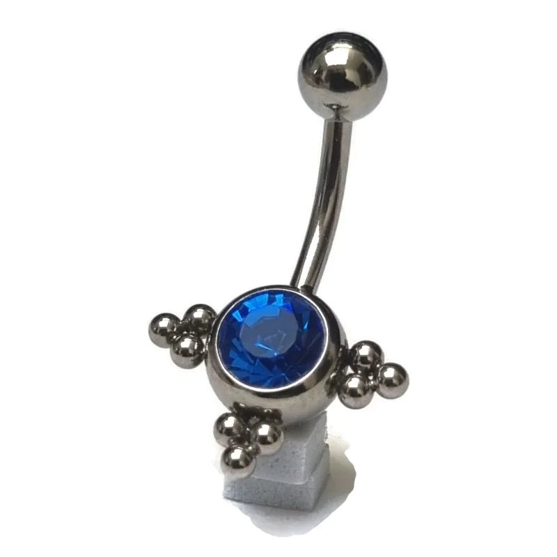 Saffier Blauw Stalen Navelpiercing - Unisex