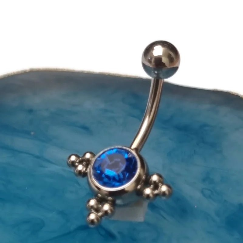 Saffier Blauw Stalen Navelpiercing - Unisex