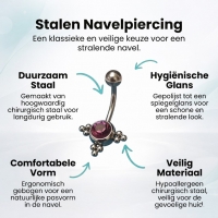 Stalen Navelpiercing Eline Paars Zirkonia - Unisex