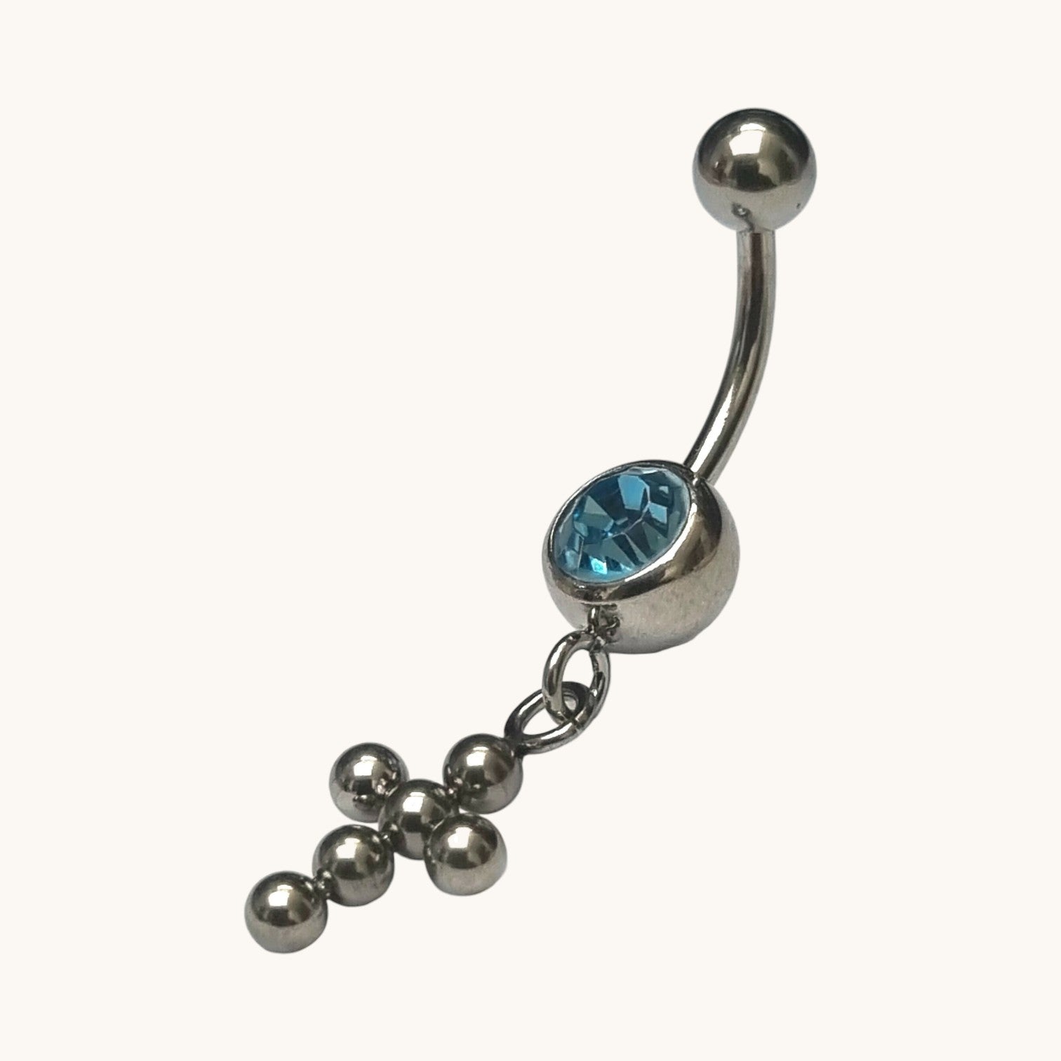 Lichtblauwe Zirkonia Navelpiercing met Kruisje - Unisex
