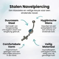 Lichtblauwe Zirkonia Navelpiercing met Kruisje - Unisex