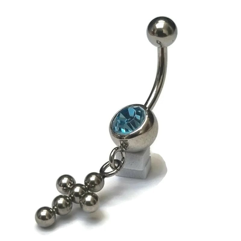 Lichtblauwe Zirkonia Navelpiercing met Kruisje - Unisex